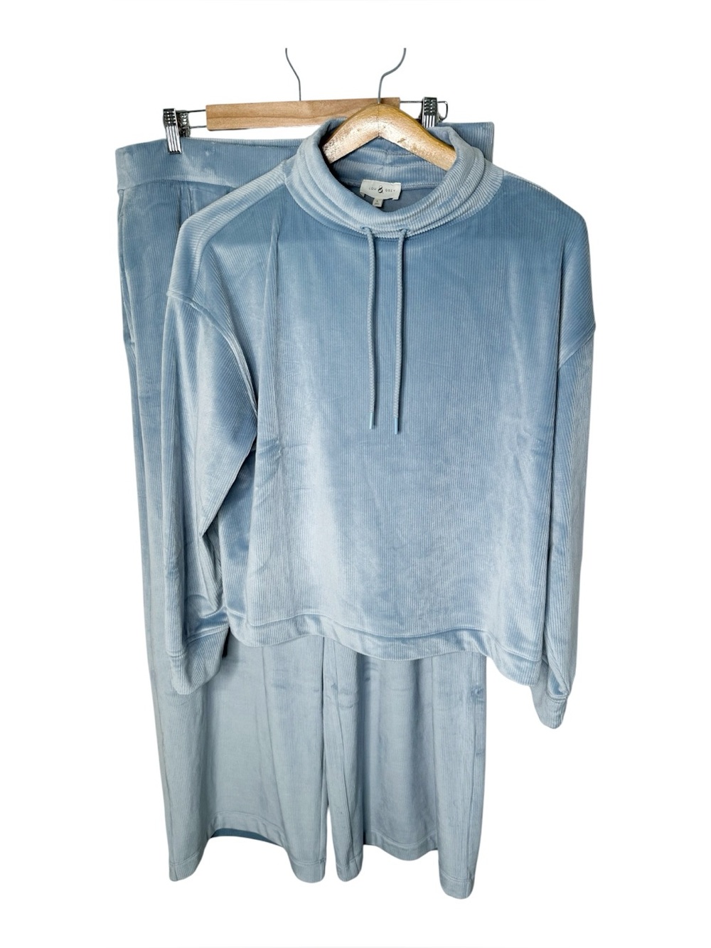 Lou & Grey Velour Ribbed Sweatshirt & Wide Leg Pants Set Size XL New Soft Comfy